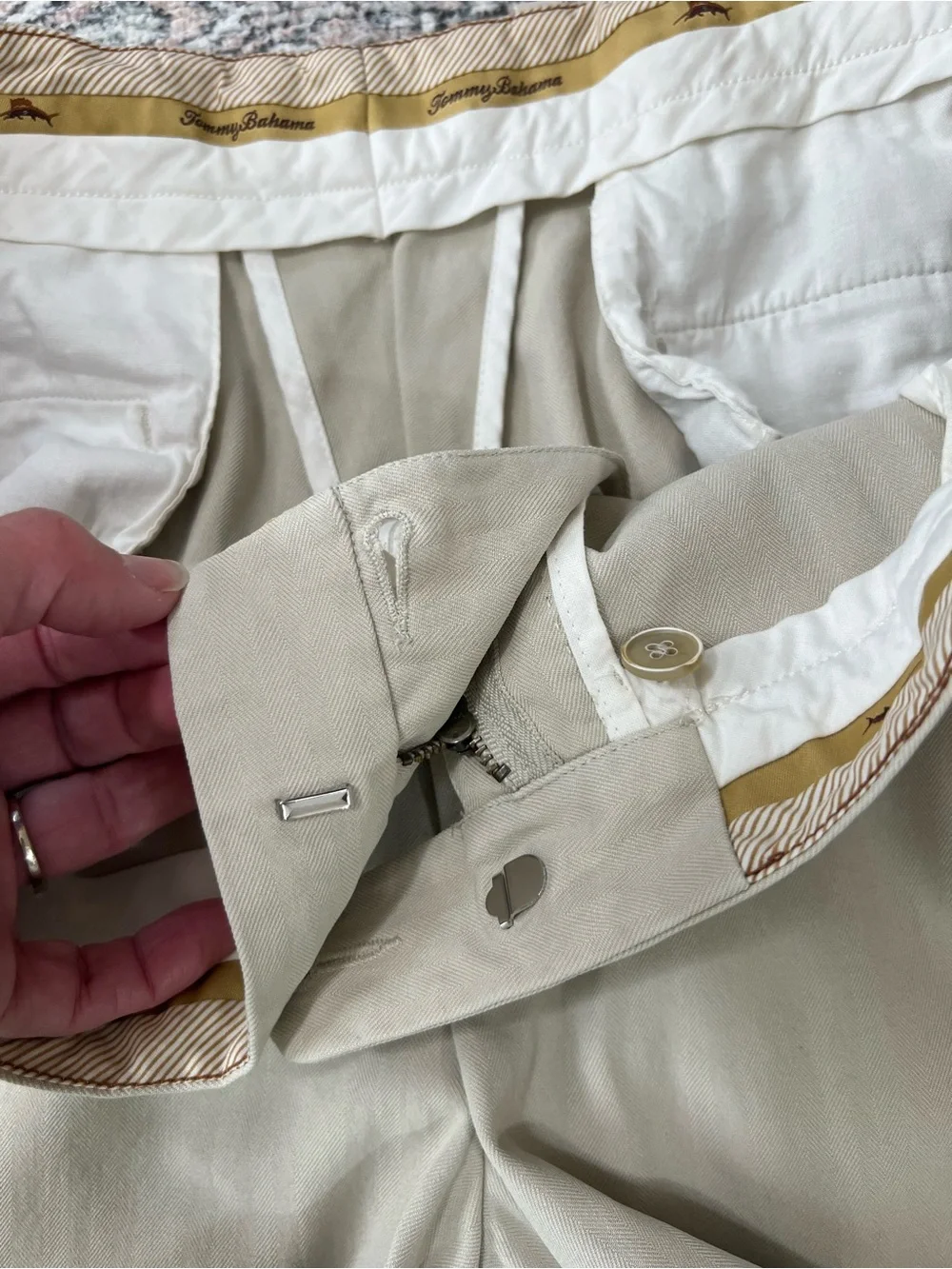 Tommy Bahama Silk Blend Mens Tan Dress Pants 38x32 Flat Front